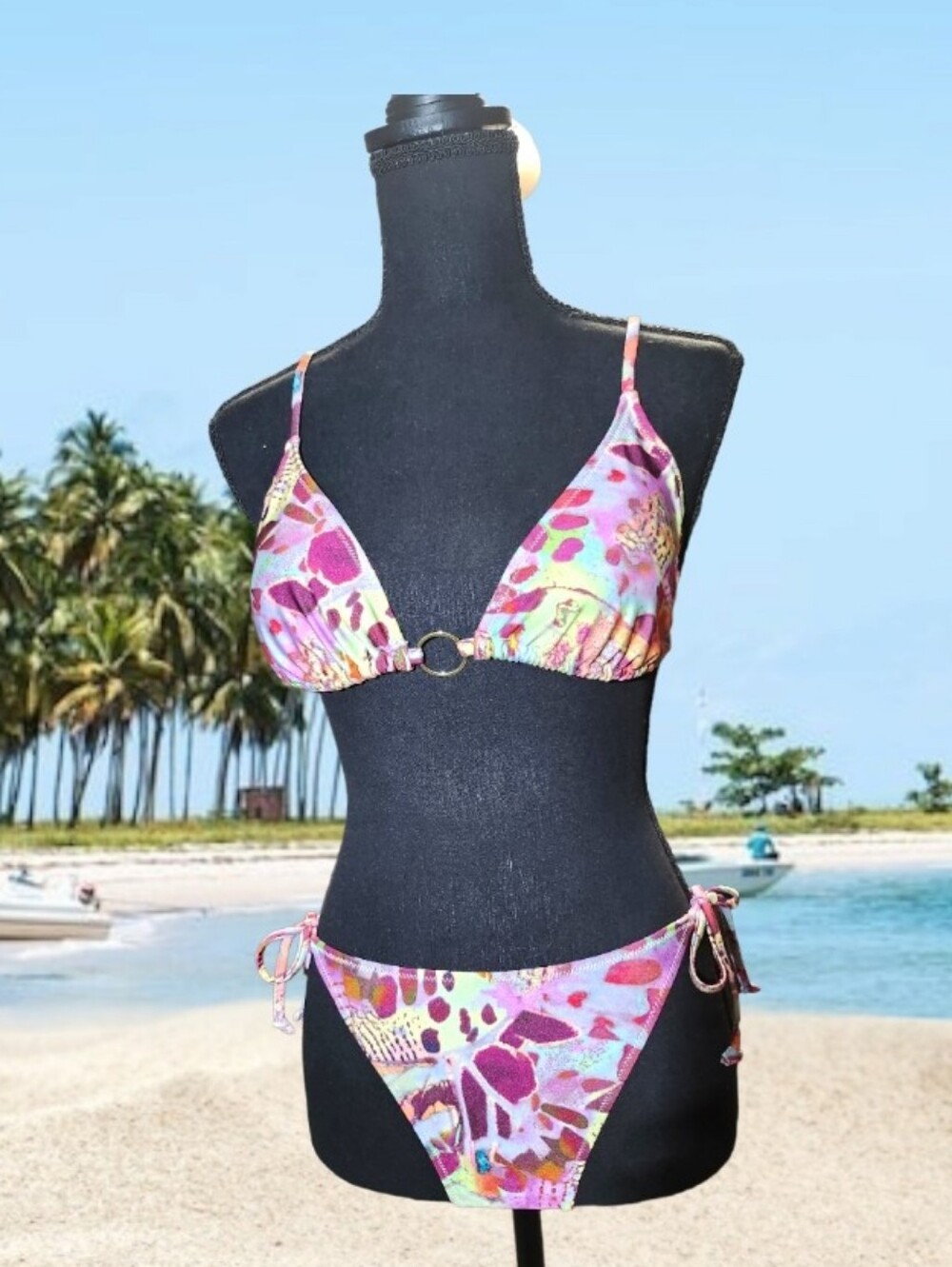H&M Women's Multi-Print Bikini Set Ruched Cheeky Bottoms Size 8